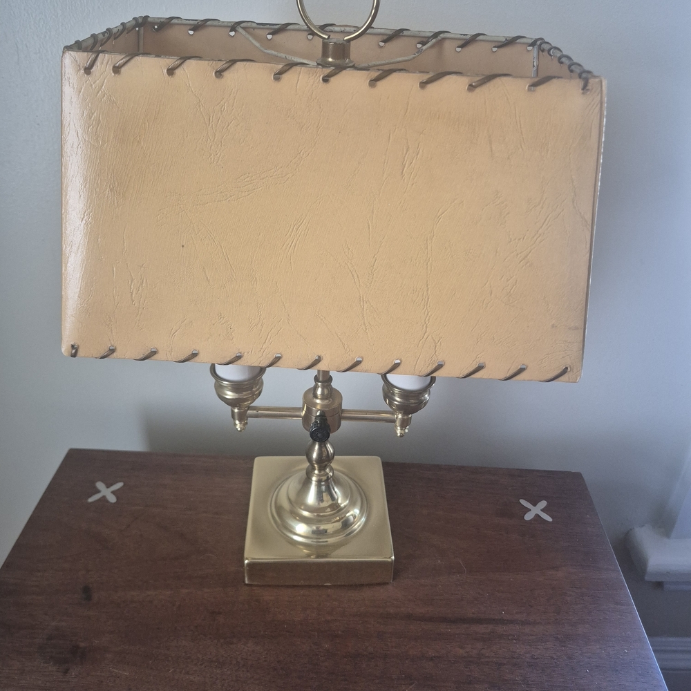 Elegant Tan Table Lamp with Gold Accents - Picture 11 of 14
